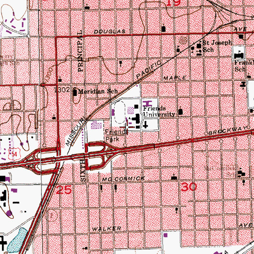 Topographic Map of Friend's University - Wichita Campus College of Adult and Professional Studies and Info Services, KS