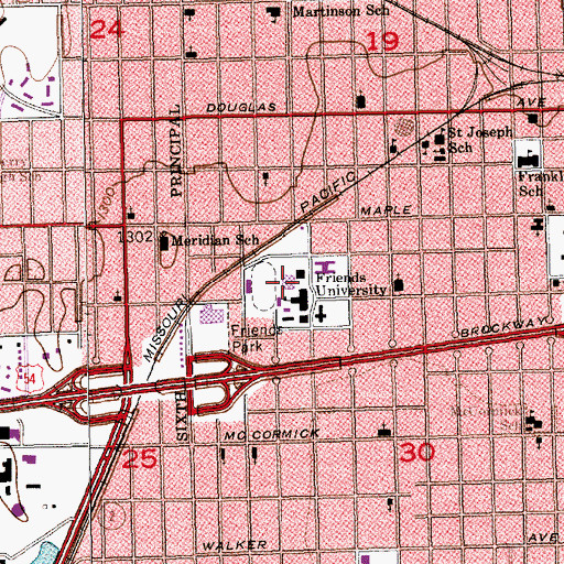 Topographic Map of Friend's University - Witchita Campus Edmund Stanley Library, KS