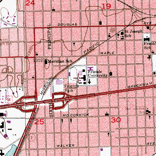 Topographic Map of Friend's University - Wichita Campus Energy Center, KS