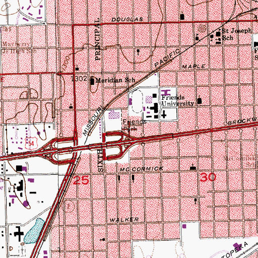 Topographic Map of Friend's University - Witchita Campus Falcon Flats, KS