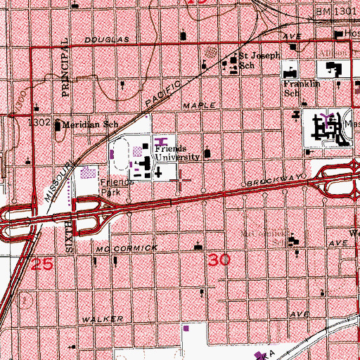 Topographic Map of Friend's University - Witchita Campus Friends Village, KS