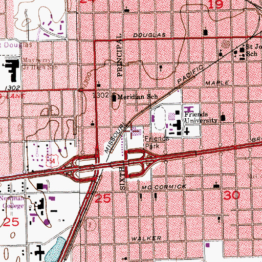 Topographic Map of Friend's University - Witchita Campus Garvey Art Center, KS