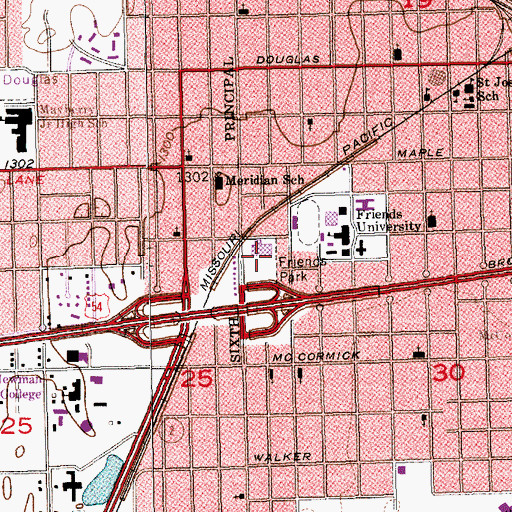 Topographic Map of Friend's University - Wichita Campus Garvey Physical Education Center, KS