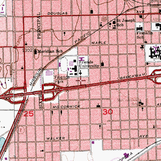 Topographic Map of Friend's University - Witchita Campus Parking Lot A, KS