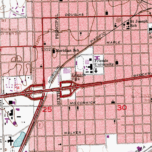 Topographic Map of Friend's University - Witchita Campus Parking Lot B, KS