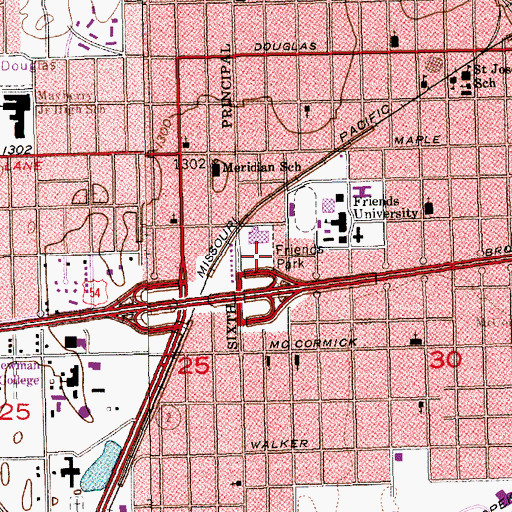 Topographic Map of Friend's University - Witchita Campus Parking Lot C, KS