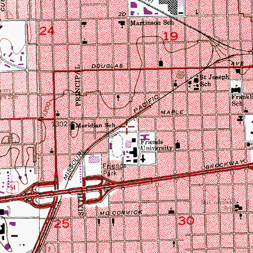Topographic Map of Friend's University - Witchita Campus Parking Lot D, KS