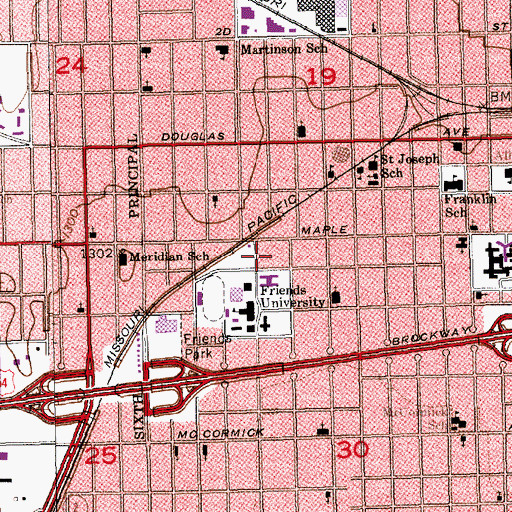 Topographic Map of Friend's University - Witchita Campus Parking Lot E, KS