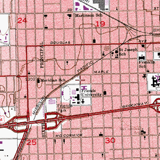 Topographic Map of Friend's University - Witchita Campus Parking Lot E, KS