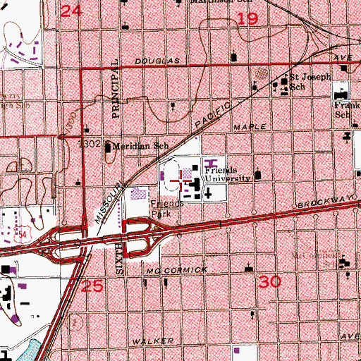 Topographic Map of Friend's University - Witchita Campus Parking Lot F, KS