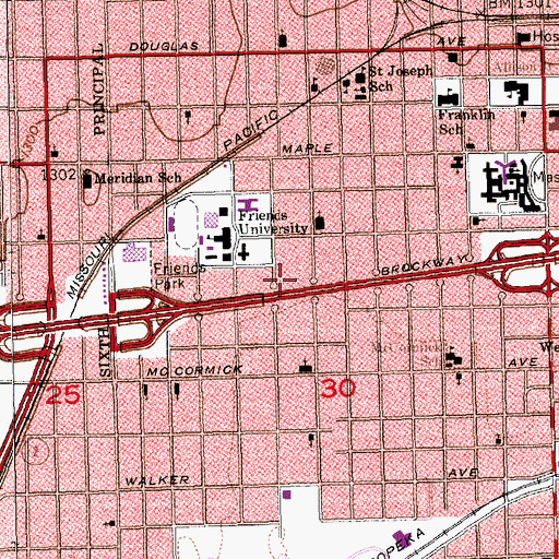 Topographic Map of Friend's University - Witchita Campus Parking Lot G, KS