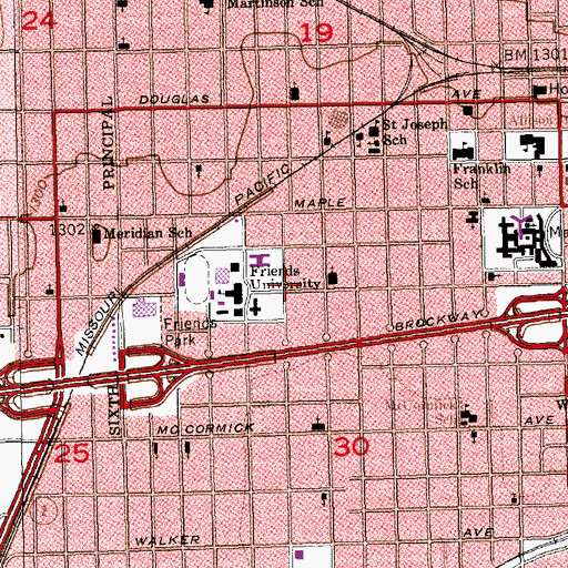 Topographic Map of Friend's University - Witchita Campus President's Home, KS