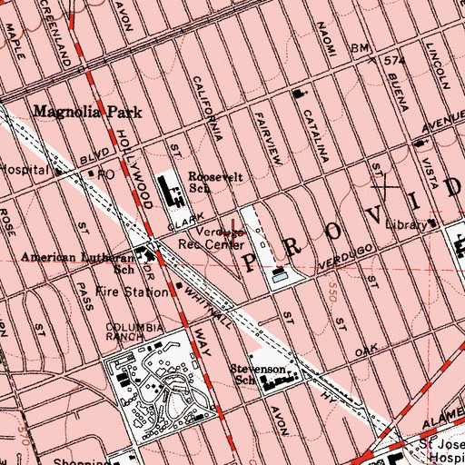 Topographic Map of Verdugo Recreation Center, CA