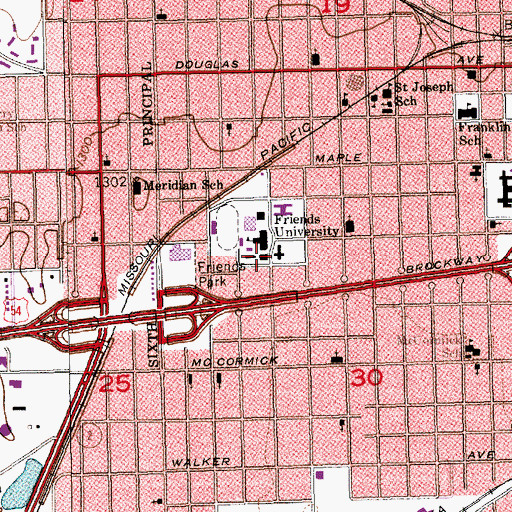 Topographic Map of Friend's University - Wichita Campus Sumpter Hall, KS