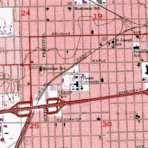 Topographic Map of Friend's University - Wichita Campus William Penn Science Building and Sebits Science Hall, KS