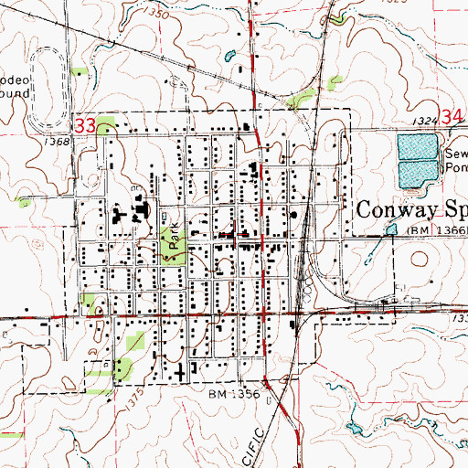 Topographic Map of Conway Springs Post Office, KS
