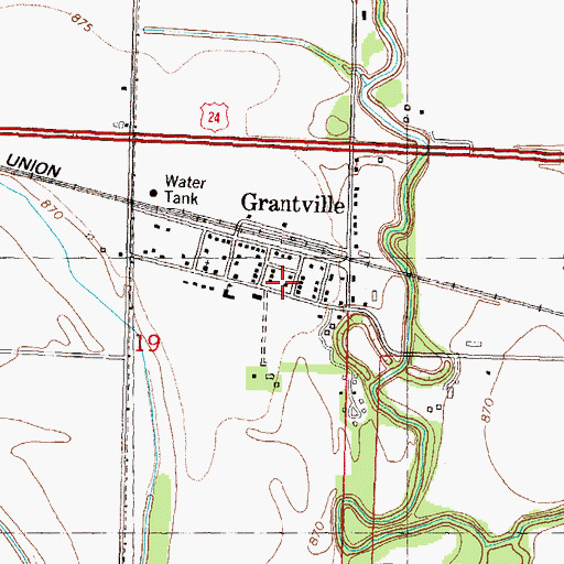 Topographic Map of Grantville Post Office, KS