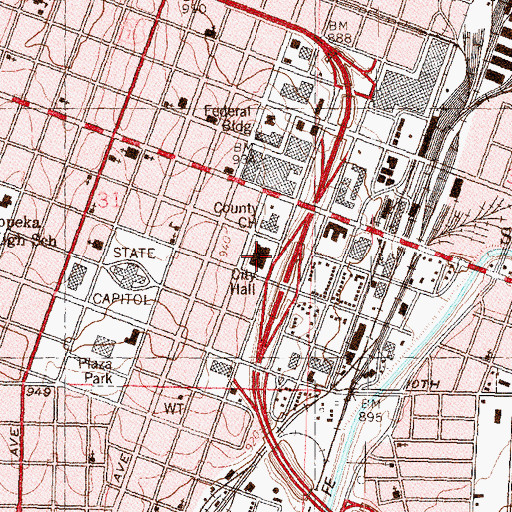 Topographic Map of Topeka Municipal Court, KS