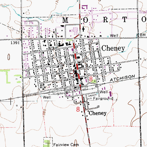 Topographic Map of Cheney Post Office, KS