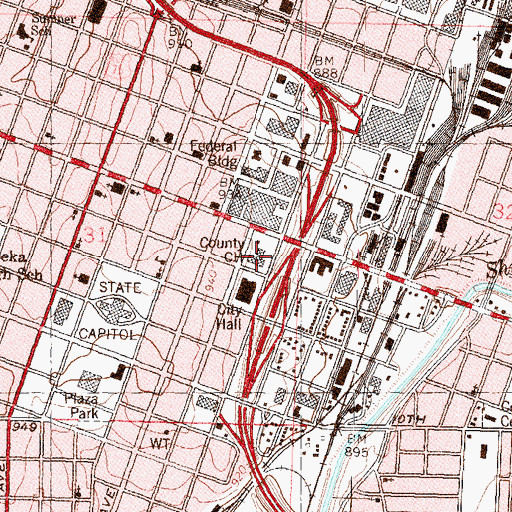 Topographic Map of Topeka City Hall, KS