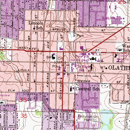 Topographic Map of Living Waters Fellowship Church, KS