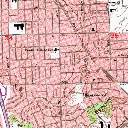 Topographic Map of Hillside Nursery, KS