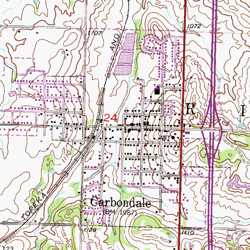 Topographic Map of Carbondale Post Office, KS