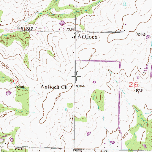 Topographic Map of Antioch Baptist Church, KS