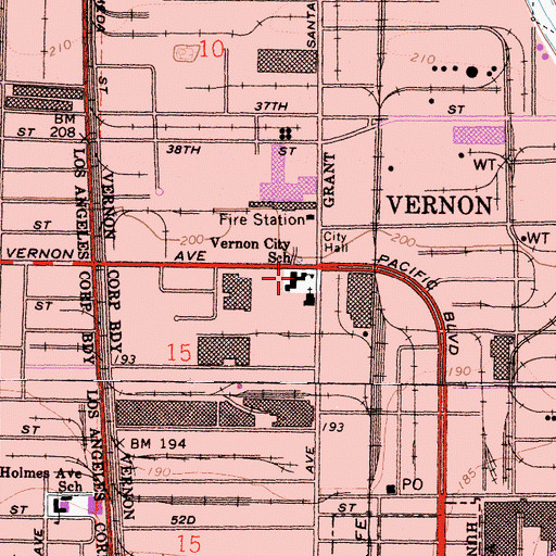 Topographic Map of Vernon City Elementary School, CA