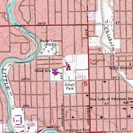 Topographic Map of Evergreen Neighborhood City Hall, KS