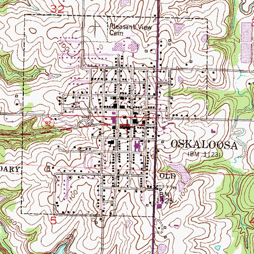 Topographic Map of Oskaloosa City Hall, KS