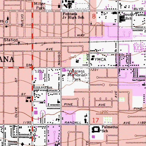 Topographic Map of Veterans Memorial Park, CA