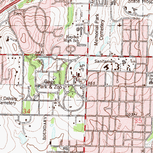 Topographic Map of Topeka Zoological Park, KS
