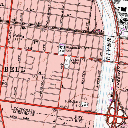 Topographic Map of Veterans Park, CA