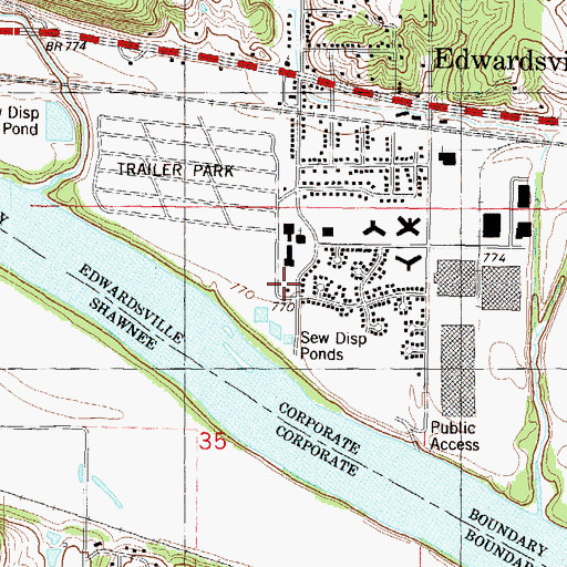 Topographic Map of Edwardsville City Hall, KS