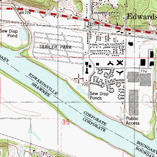 Topographic Map of Edwardsville Community Center, KS