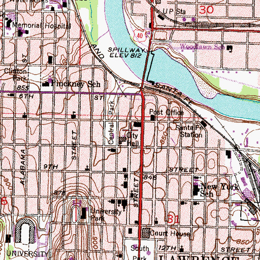 Topographic Map of Lawrence Chamber of Commerce, KS