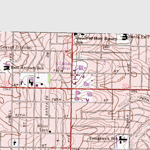 Topographic Map of Kansas City College and Bible School - Chapel, KS