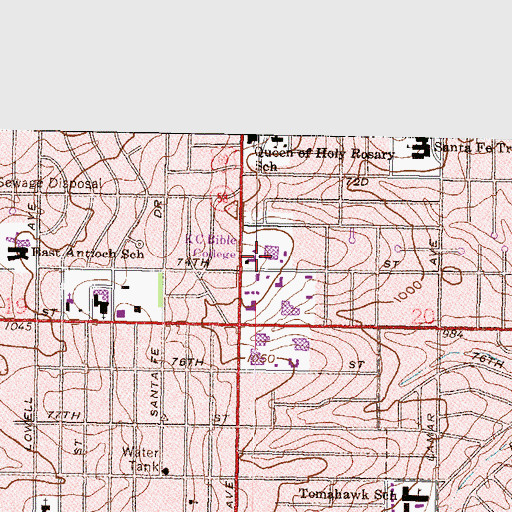 Topographic Map of Kansas City College and Bible School - Music Hall, KS