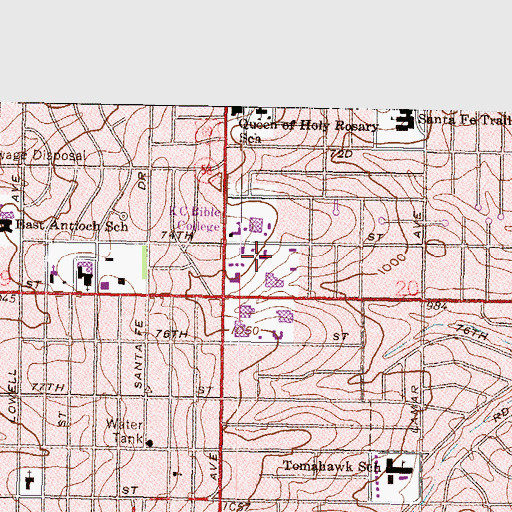 Topographic Map of Kansas City College and Bible School - Shaver Hall, KS