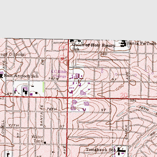 Topographic Map of Kansas City College and Bible School - Bell Tower, KS
