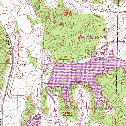 Topographic Map of Shawnee Mission Park Visitor Center, KS