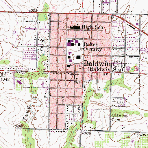 Topographic Map of Baldwin City Library, KS
