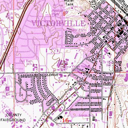 Topographic Map of Victor Valley High School, CA