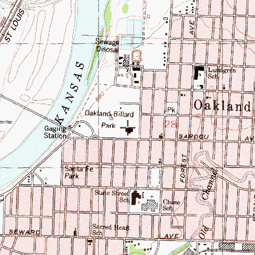 Topographic Map of Oakland Community Center, KS