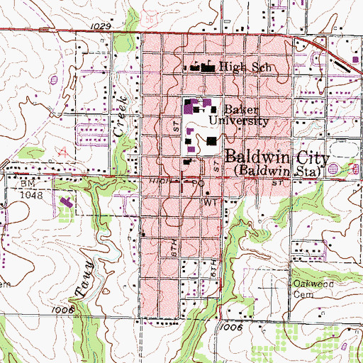 Topographic Map of Baldwin City Municipal Court, KS