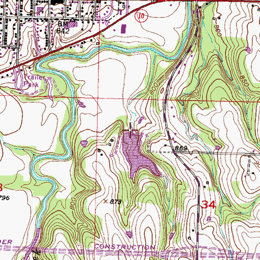 Topographic Map of Oak Country Club, KS