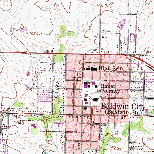 Topographic Map of Baker University - Irwin Residence Hall, KS