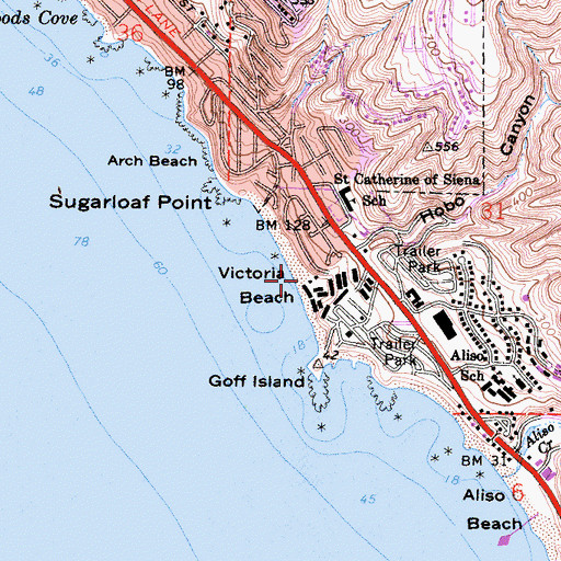 Topographic Map of Victoria Beach, CA
