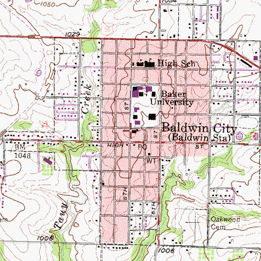 Topographic Map of Baker University - First United Methodist Church, KS
